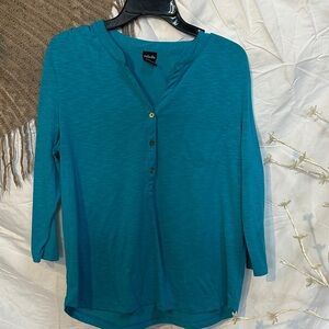 Talbots Teal Three-Quarter Sleeve Henley with Chest Pocket